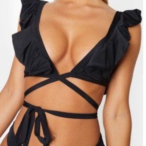 PLT Black frill tie front bikini